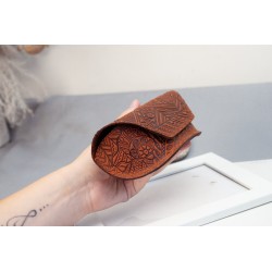 Real Leather sunglasses case for women with embossed rustic mountain light-brown | leather glasses case Boho, cute glasses case