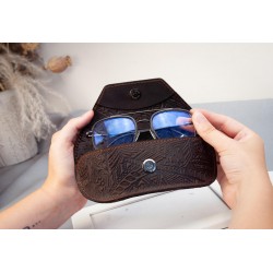 Real Leather sunglasses case with embossed rustic mountain in dark-brown | leather glasses case Boho, cute glasses case