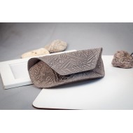 grey Leather sunglasses case with embossed rustic mountain| leather glasses case Boho, cute glasses case